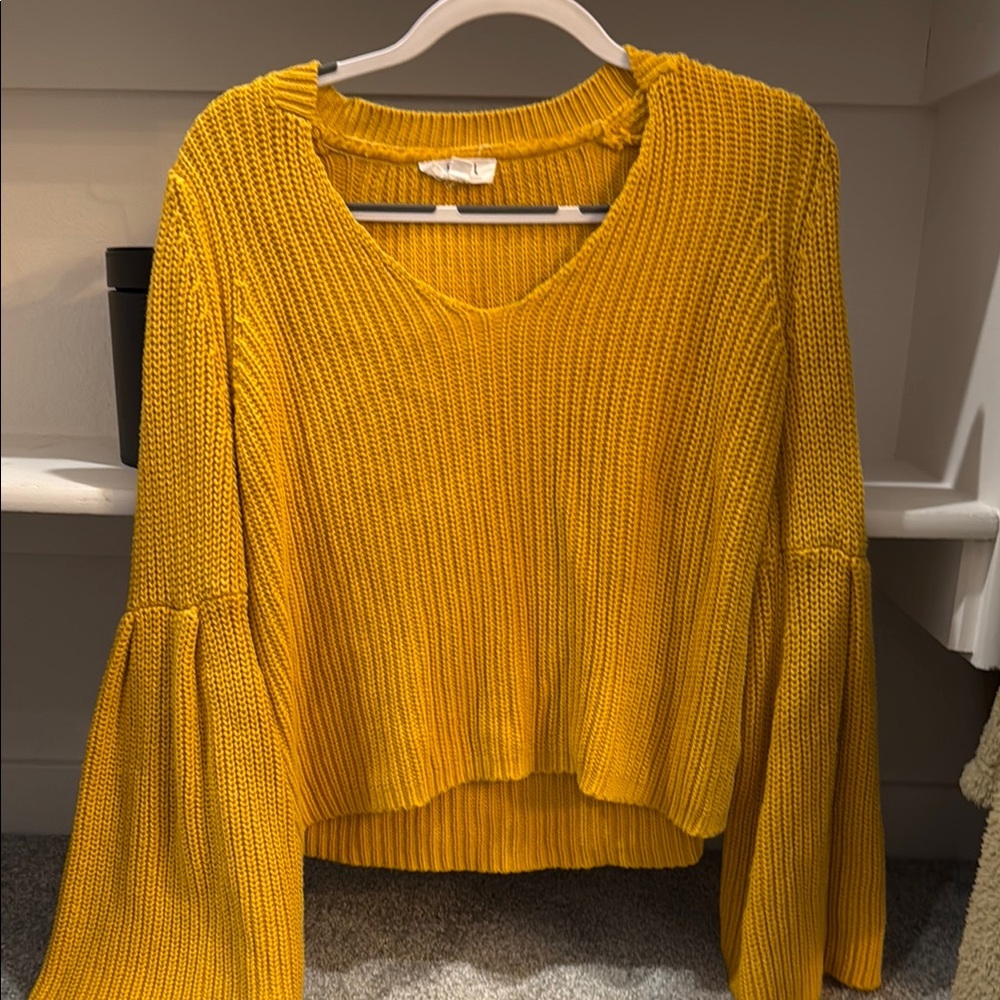 Yellow Knit Bell Sleeve Sweater